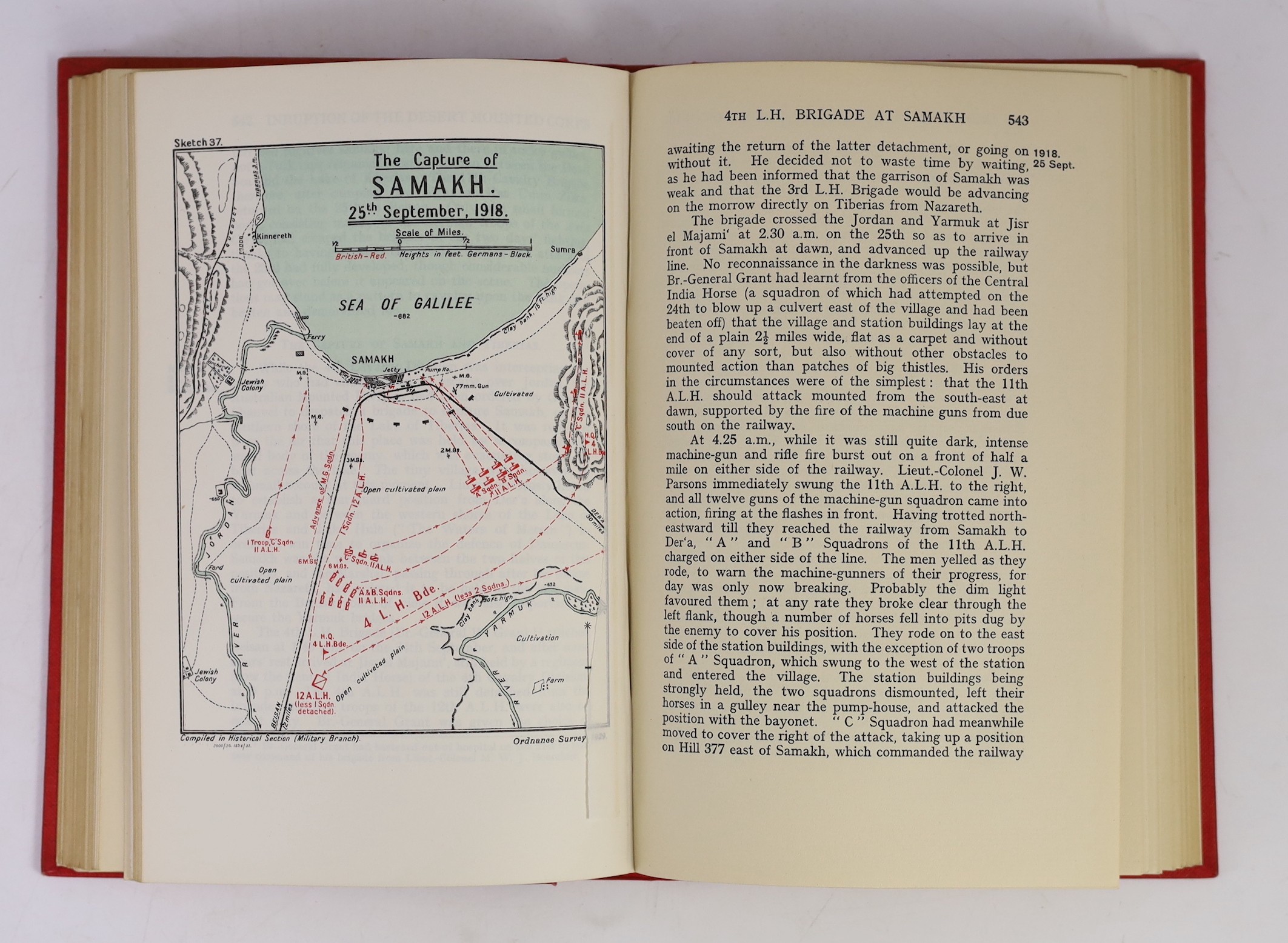 MacMunn, George Fletcher, Sir and Falls, Cyril, Military Operations Egypt & Palestine, 3 vols and 2 cloth drop-front boxes, 8vo, original red cloth, with 38 folded maps, sketches and photographs, HMSO, London, 1928-30